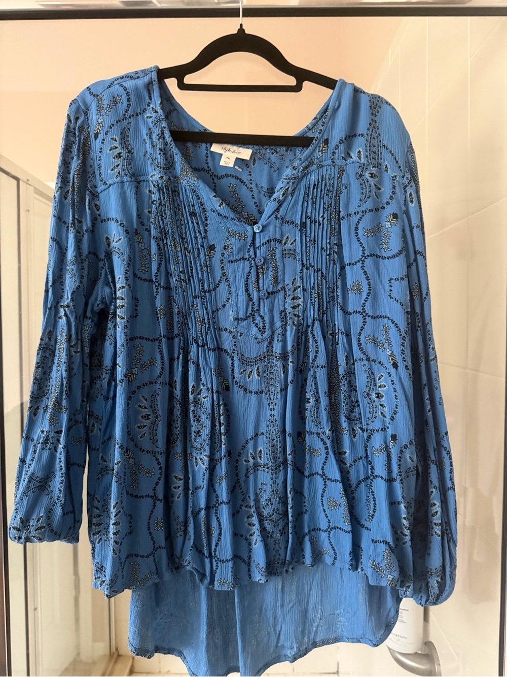 Style & Co. Blue Pintuck Peasant Tunic with Paisley Print